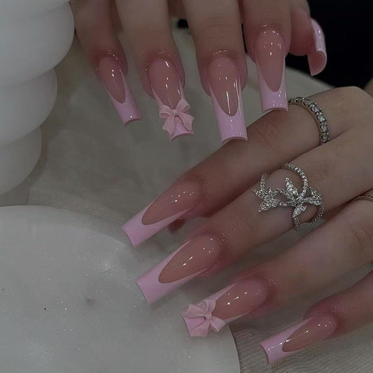 Pretty Pink Bow French Tip Press-On Nails Set