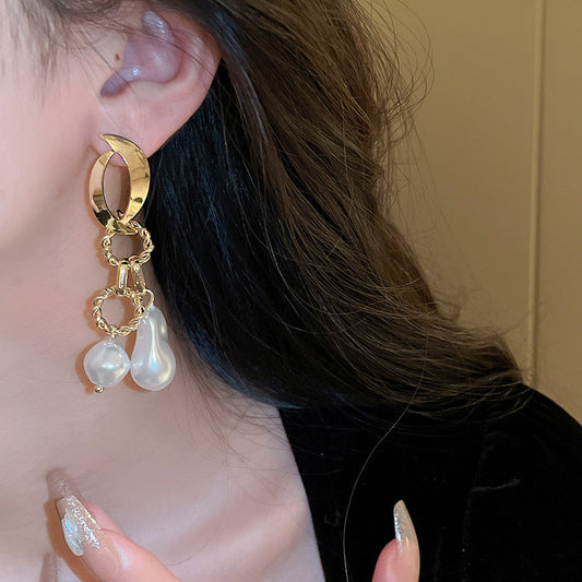 Irregular Pearl Tassel Earrings – Handmade Textured Korean style