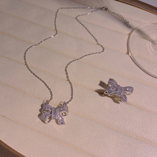 Chic Bow Necklace and Ring Set – Elegant & Feminine Charm
