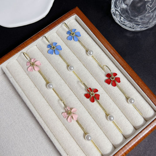 Floral Needle Earrings – Korean Minimalist Dangle